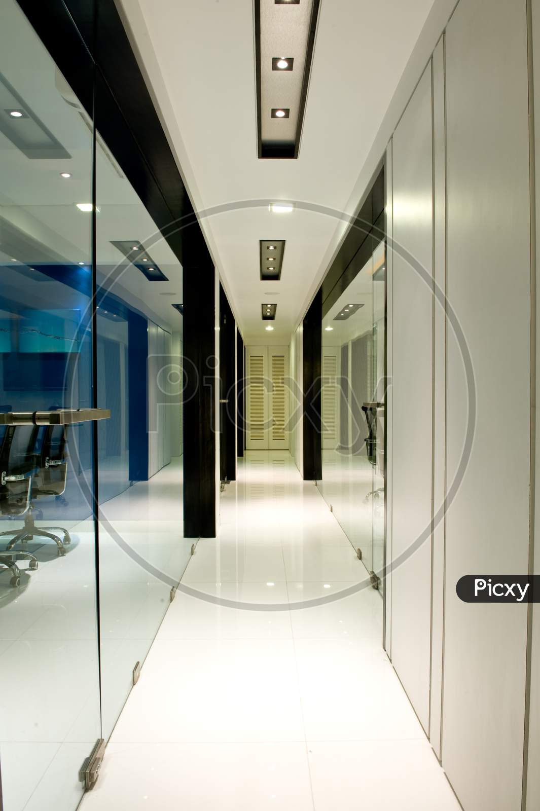 Corridors In an Office With Glass Shields