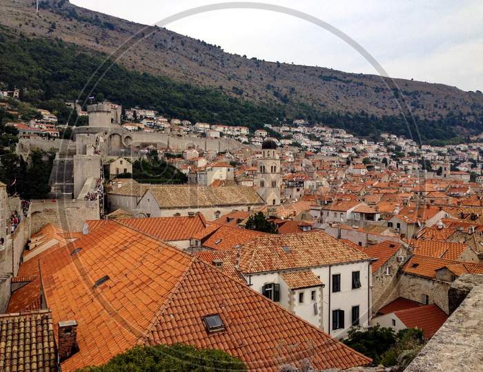 Old town roofs and Srd hill - view from Dubrovnik walls.