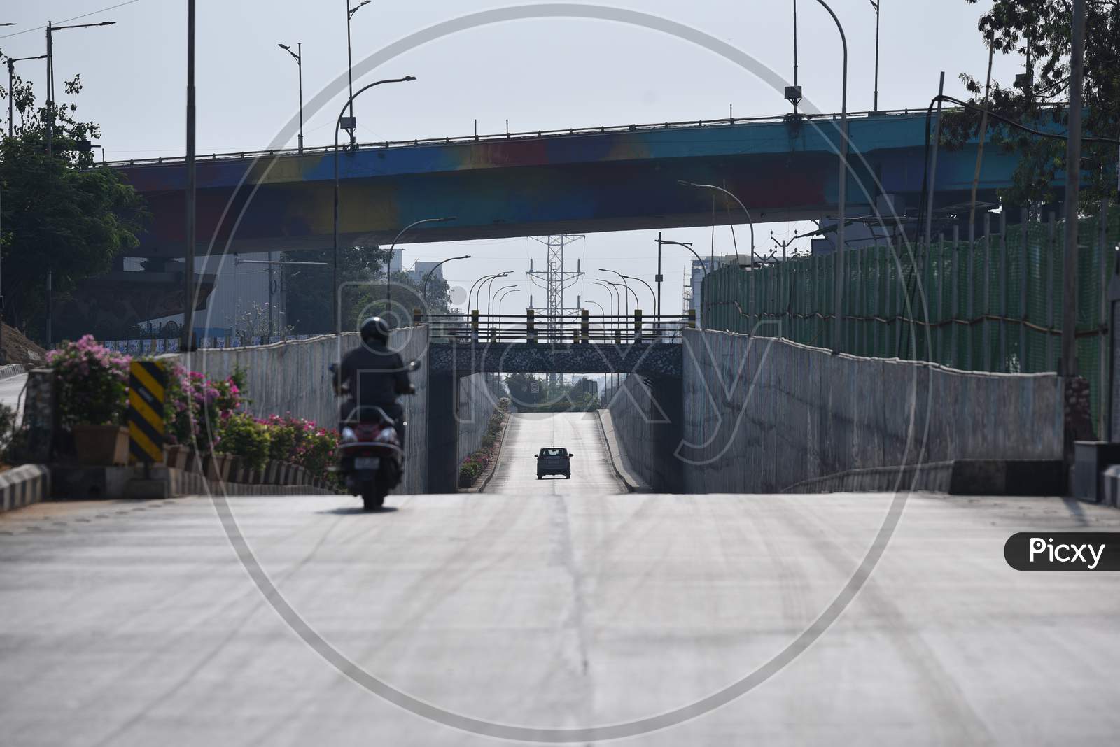 a deserted Madhapur 100 ft road during nationwide lockdown amid corona virus pandemic