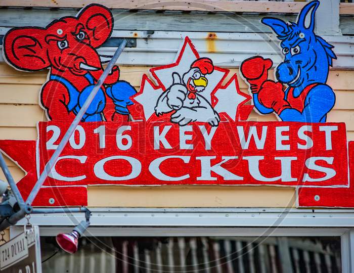 The Bourbon St. Pub On 724 Duval, Election Sign 2016 Key West Cockus. Editorial use only