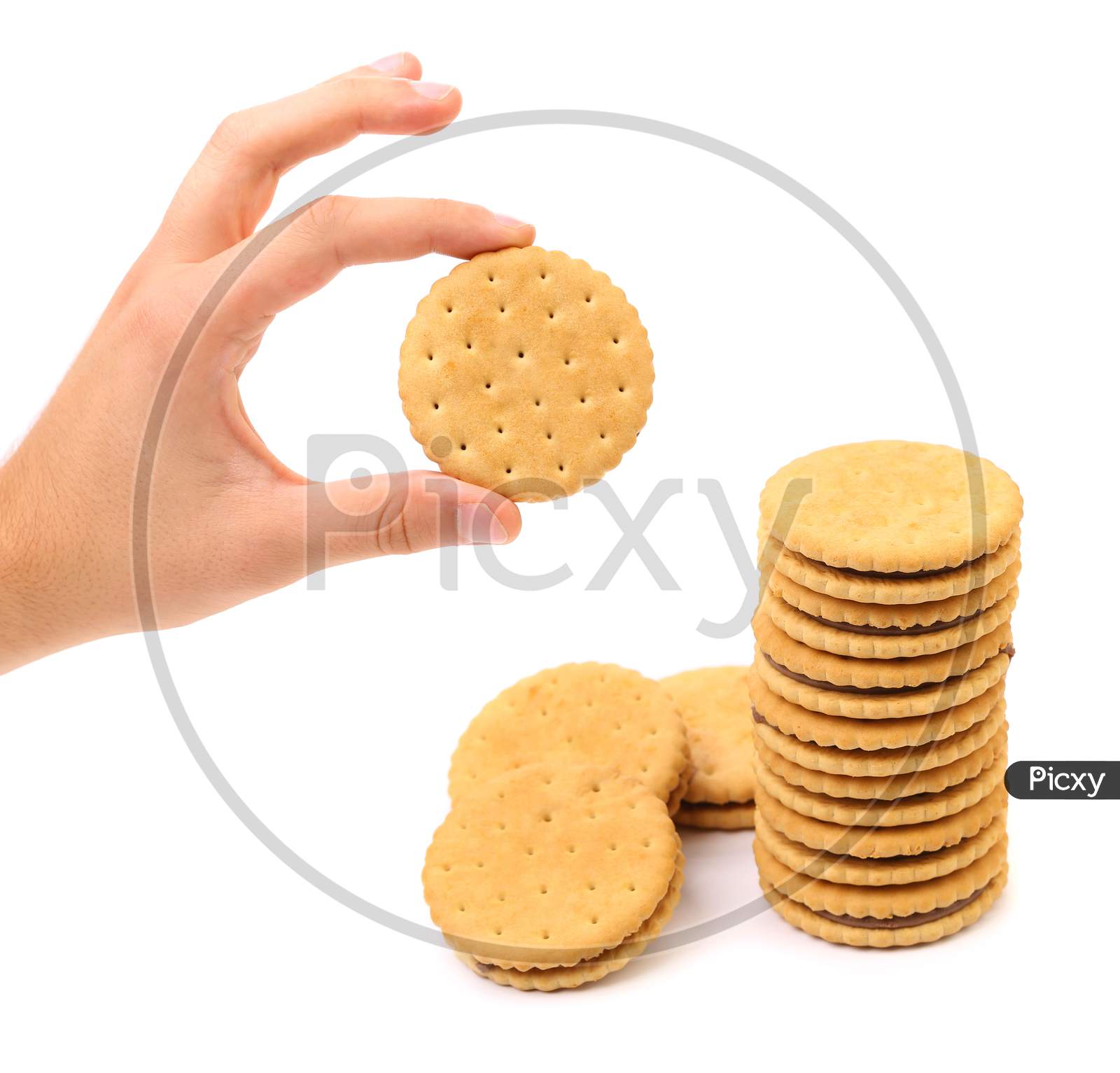 Closeup Cookie Biscuits With Filling. Isolated On A White Background.