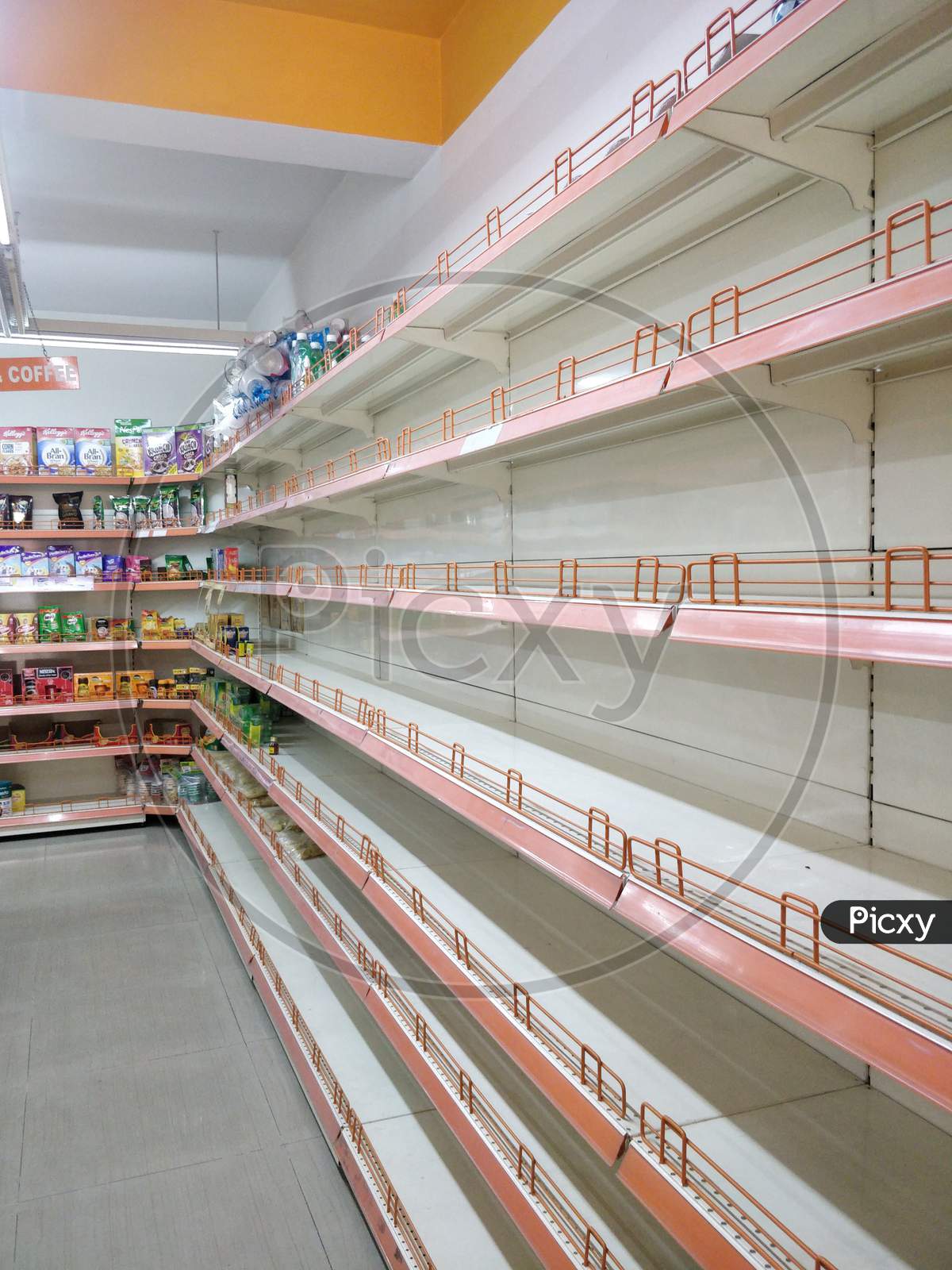 Empty aisle of a super market amid corona