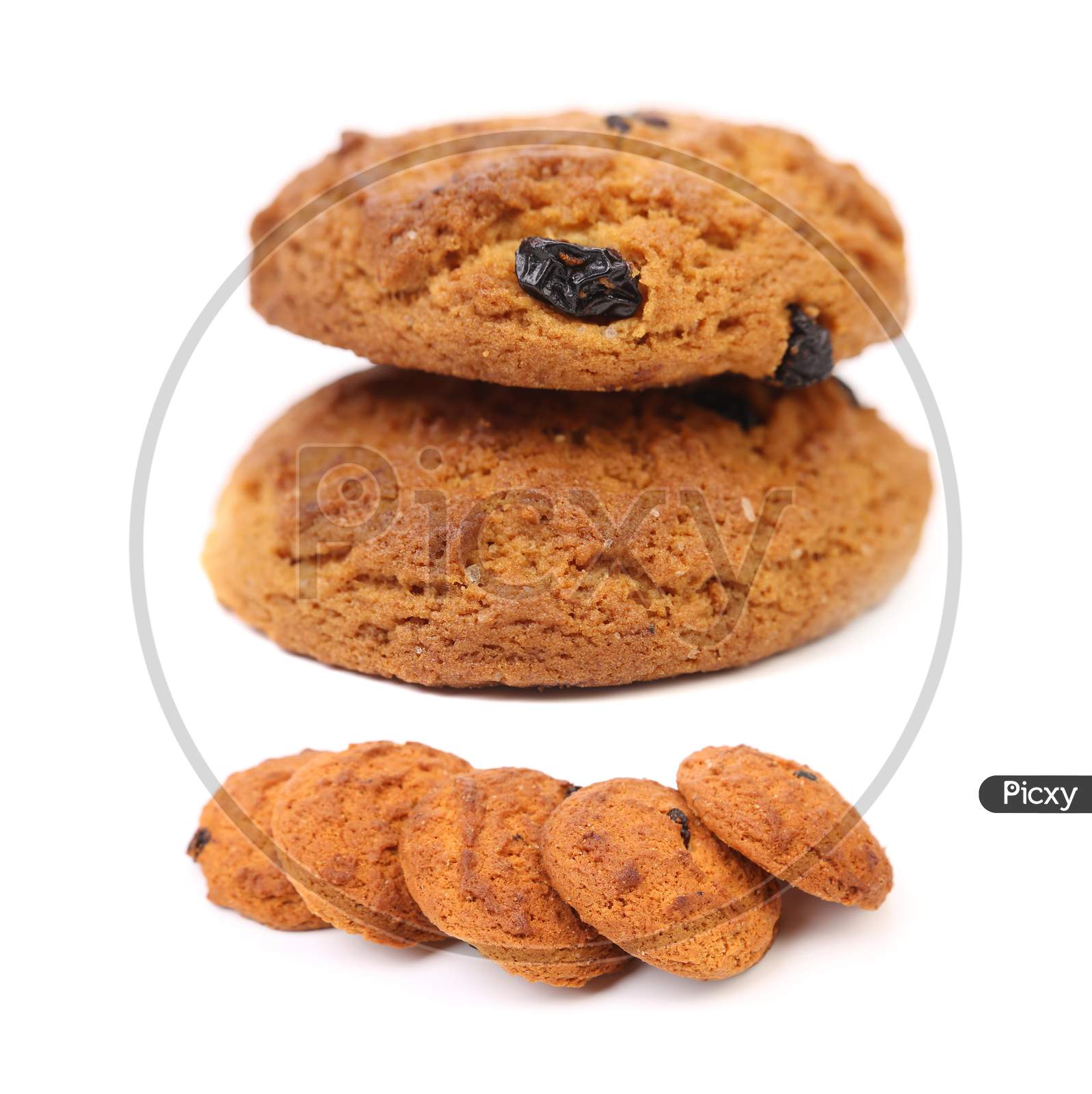 Outmeal Cookies With Raisins. Isolated On A White Background.