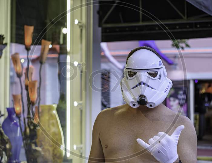 Person Dressed Like Stormtrooper During Tuto Day At Fantasy Fest, Editorial use only