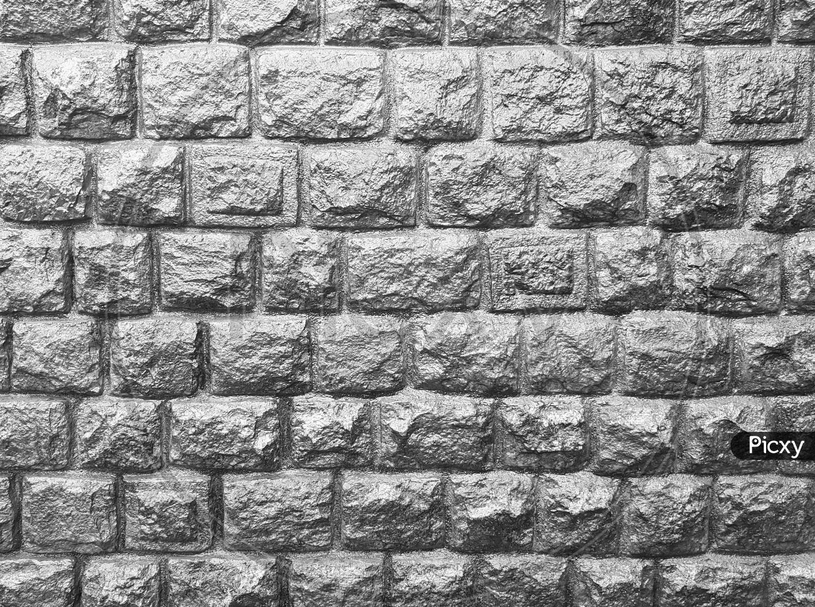 Monochrome Brick Pattern Concrete Wall Stone Texture Background.