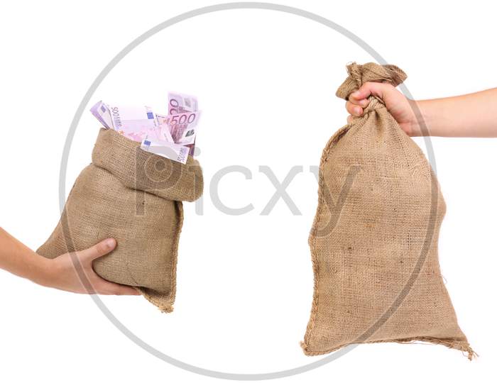 Two Bags In Hands. Isolated On A White Background.