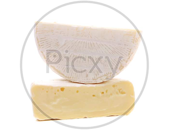Close Up Of Brie Cheese. Isolated On A White Background.