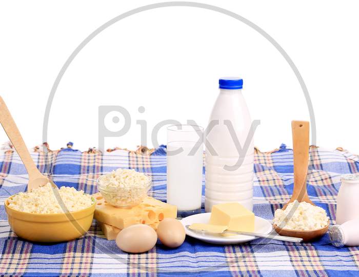Healthy Breakfast Served On Table. Isolated On A White Background.