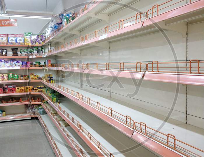 Empty aisle of a super market amid corona