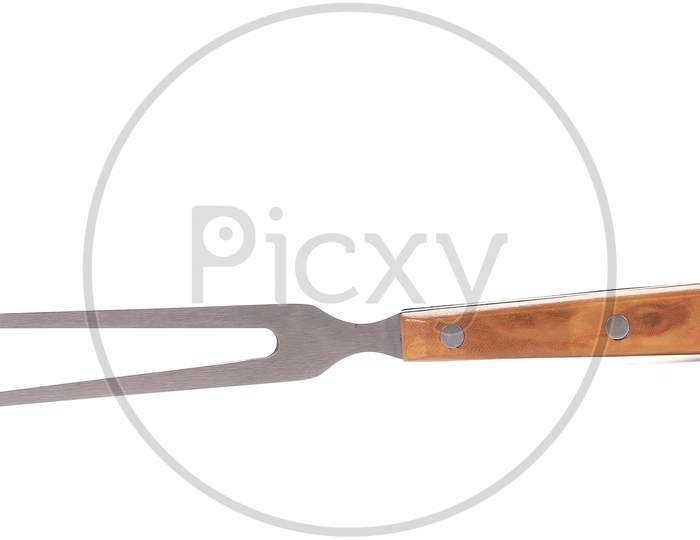 Close Up Of Cheese Fork. Isolated On A White Background.