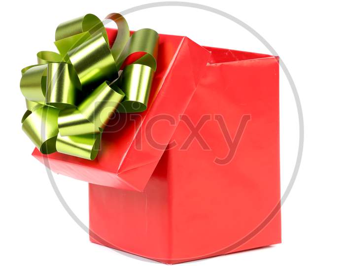 Opened Red Gift Box With Bow. Isolated On A White Background.