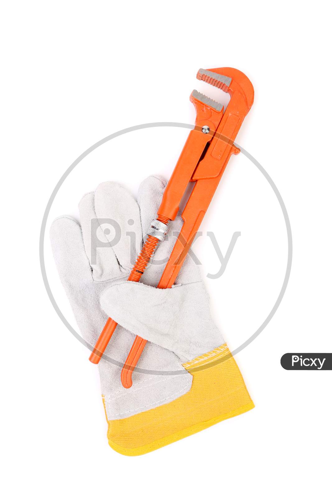 Construction Gloves And Gas Wrench. Isolated On A White Background.