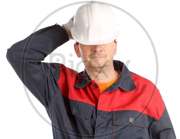 Worker Having Rest. Isolated On A White Background.
