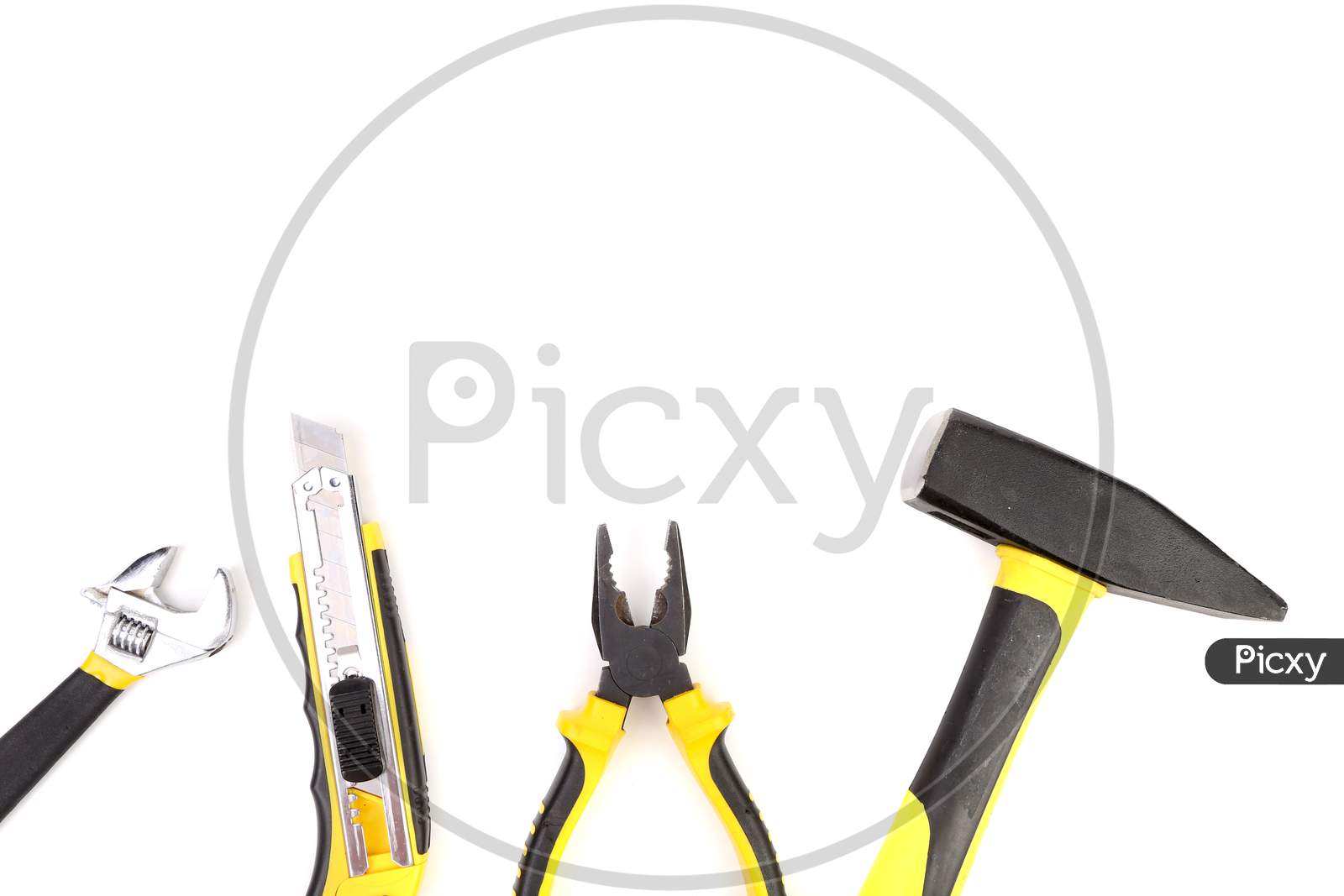 Various Working Tools. Isolated On White Background. Place For Text.