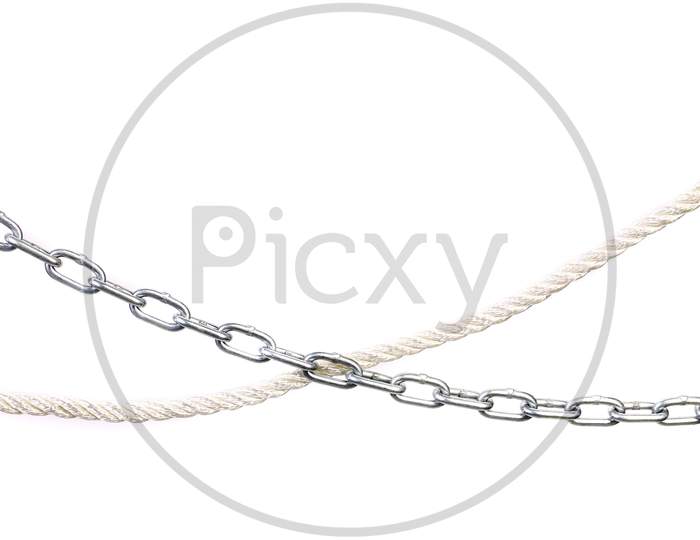 Cross Of Chain And Rope. Isolated On A White Background.