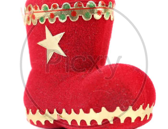 Christmas Gift Red Boot. Isolated On A White Background.