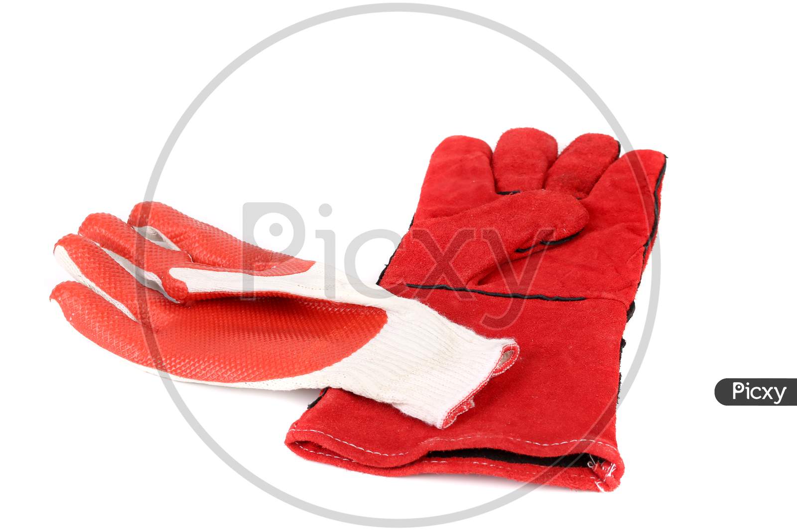 Heavy-Duty And Rubber Red Gloves. Isolated On A White Background.