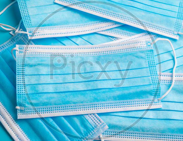 Covid-19 Protection Mask, Healthcare Mask On Blue Background