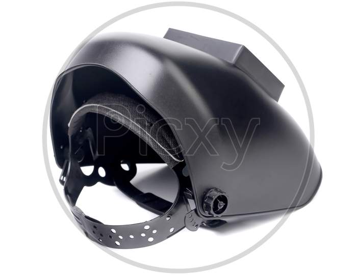 Back View Of Welding Mask. Isolated On A White Background.