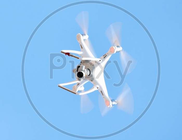 Delhi, India - October ,2019: Flying Drone Quadcopter Dji Phantom 2 With Digital Camera Gopro Hero4