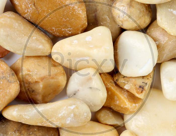 Pebbles As A Stone Texture. Close Up. Whole Background.