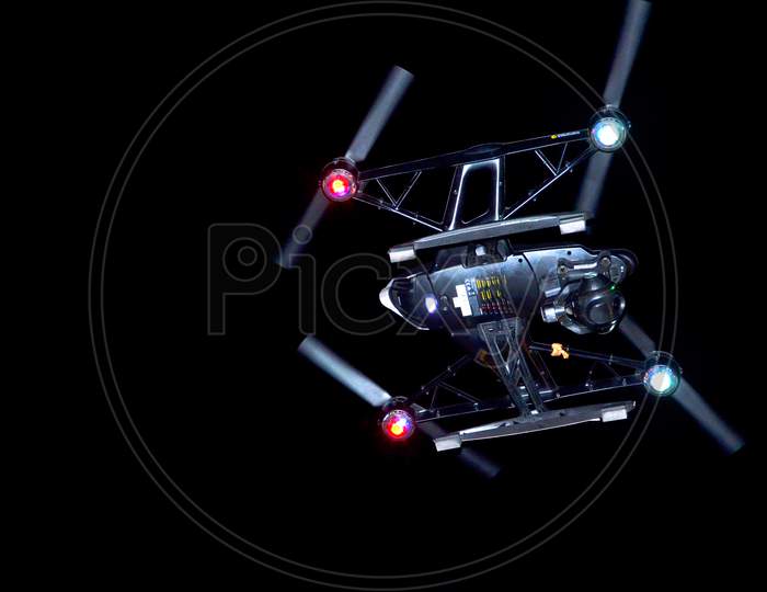 Delhi, India - October ,2019: Flying Drone Quadcopter Dji Phantom 2 With Digital Camera Gopro Hero4