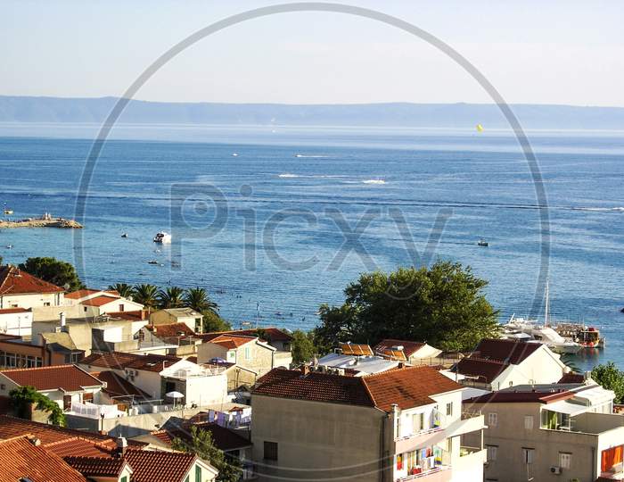 Baška Voda seascape with Adriatic sea in the background.