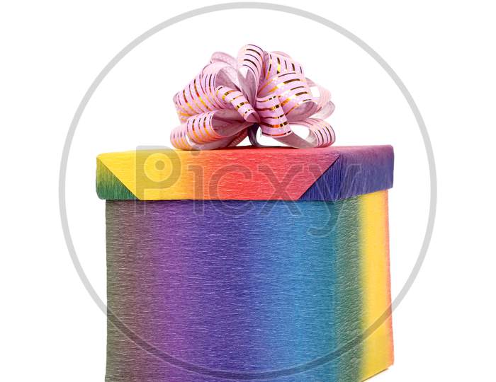 Multicolored Gift Box With Ribbon. Isolated On A White Background.