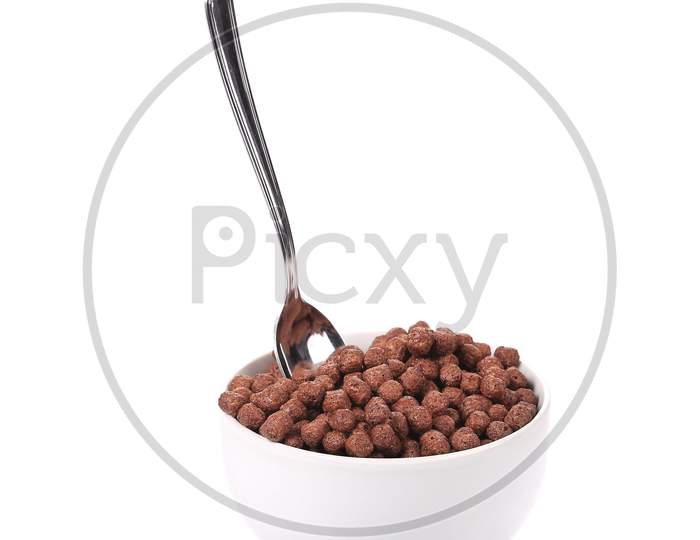 Oats Chocolate Cereal. Isolated On A White Background.