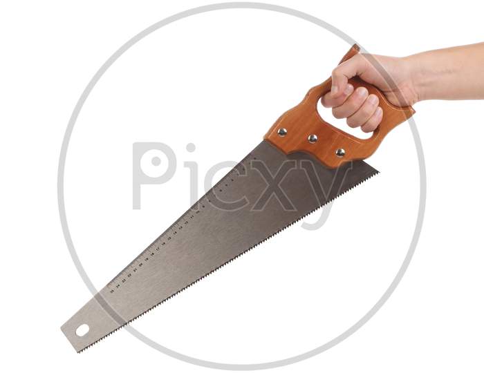 Metal Saw In Hand. Isolated On A White Background.