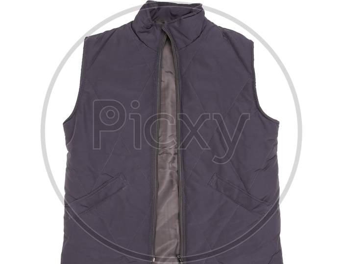 Black Working Winter Vest. Isolated On White Background.