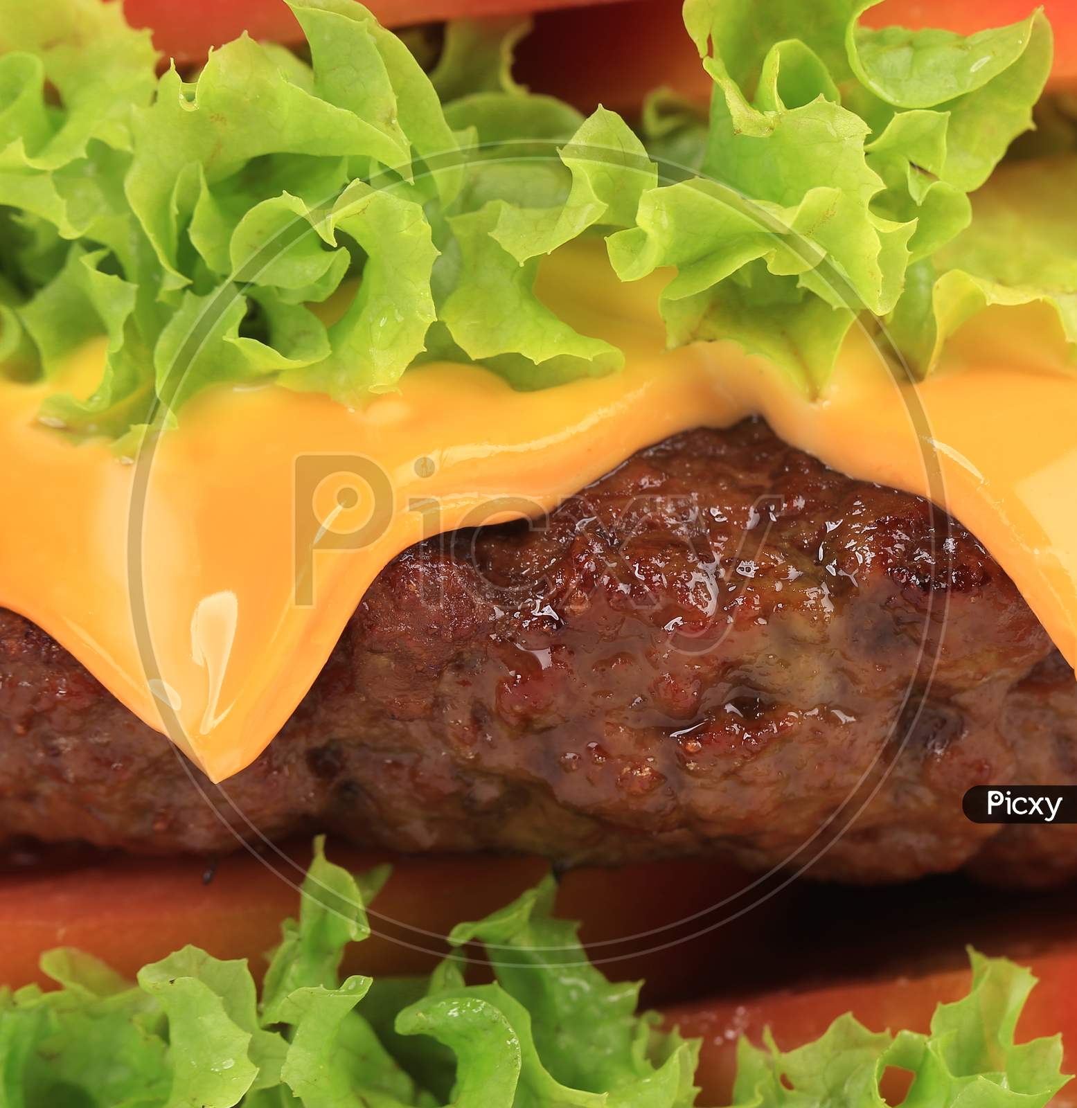 Big Appetizing Fast Food Hamburger. Whole Background.