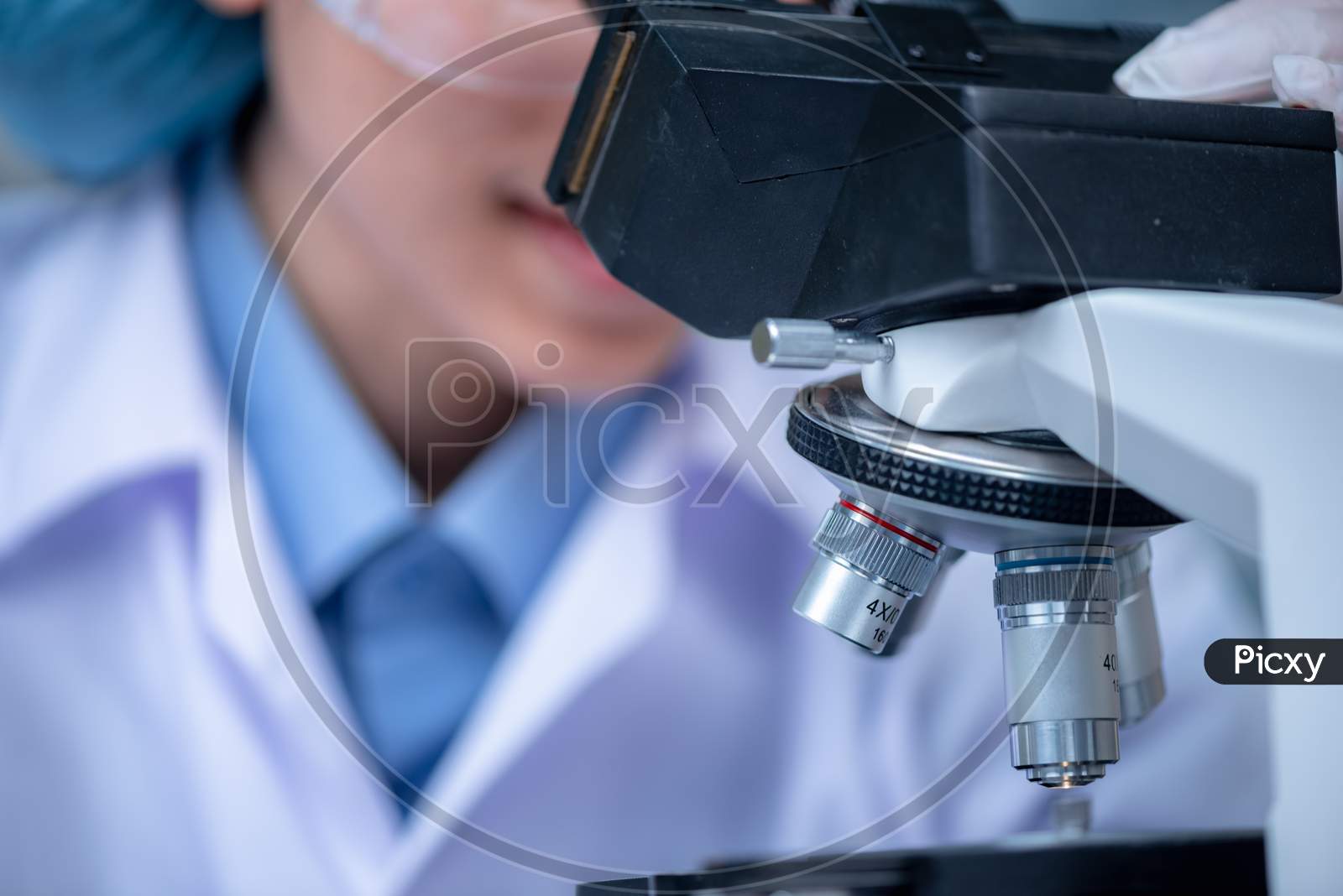 Closeup Of Scientific Microscope Data Analysis In The Laboratory