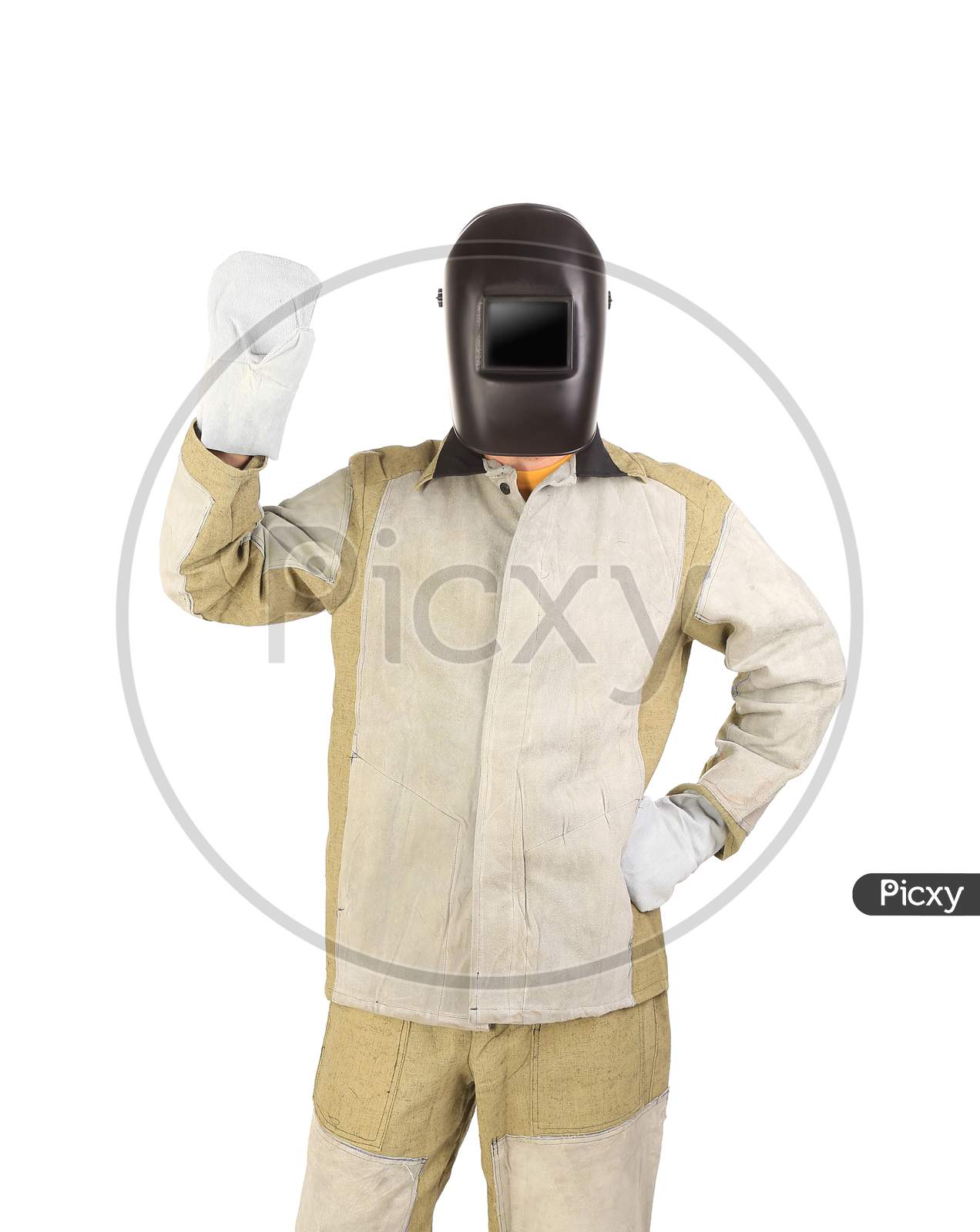 Welder In Mask With Mittens. Isolated On A White Background.