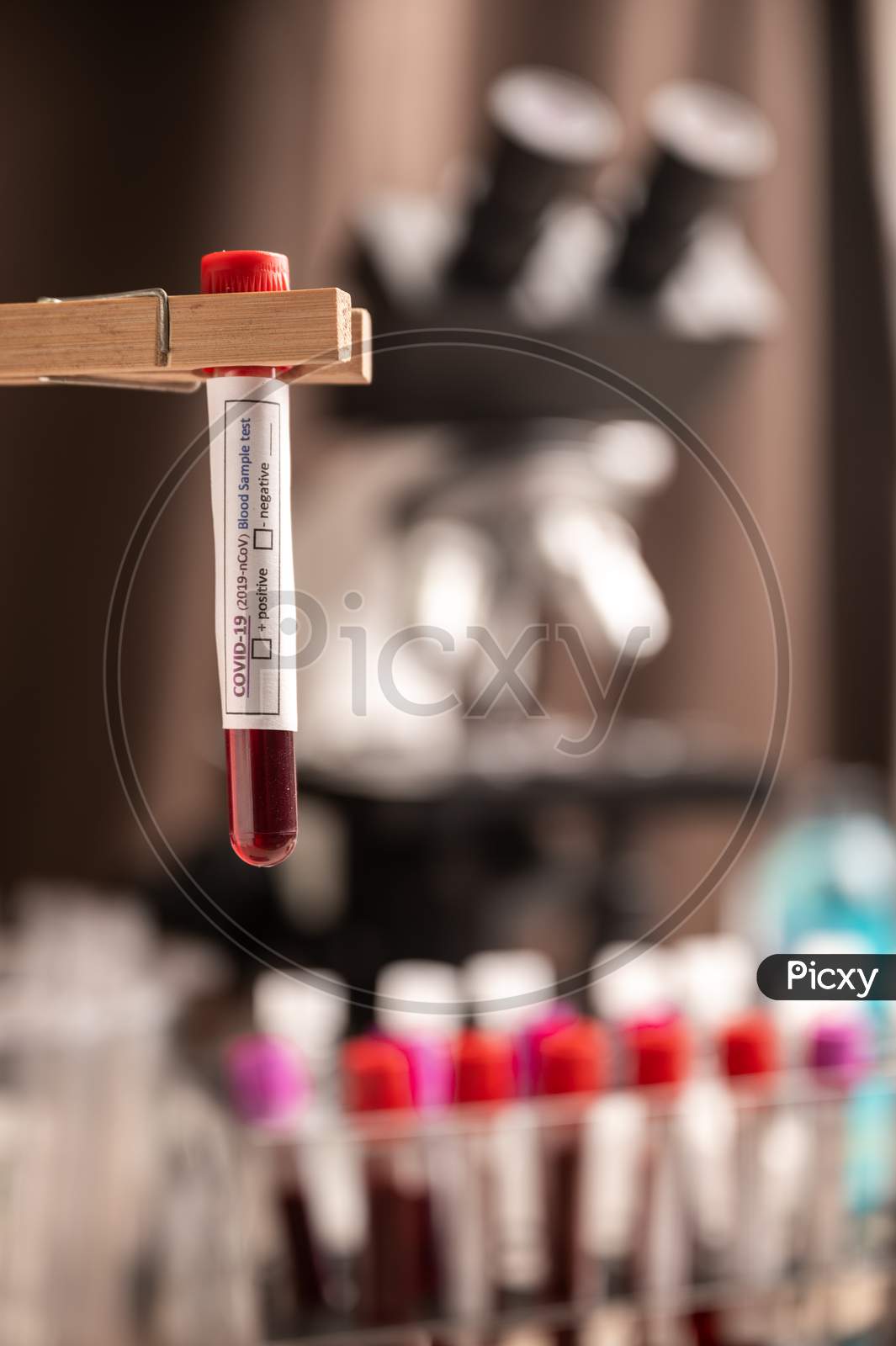 Covid-19 Test And Laboratory Sample Of Blood Testing For Diagnosis New Corona Virus Infection(Novel Corona Virus Disease 2019) From Wuhan, China. Pandemic Infectious Concept