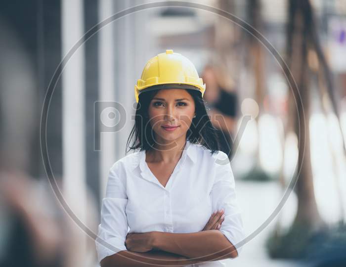 Portrait Of A Female Engineer Manager, Business People In Construction Project