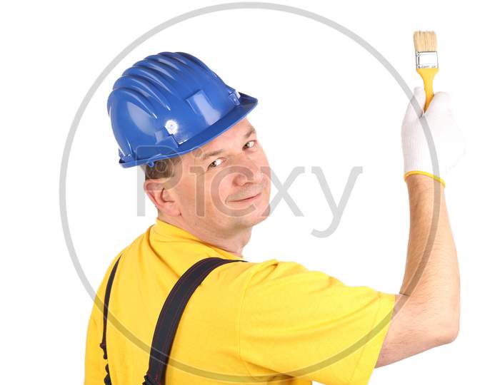 Worker With Brush. Isolated On A White Background.