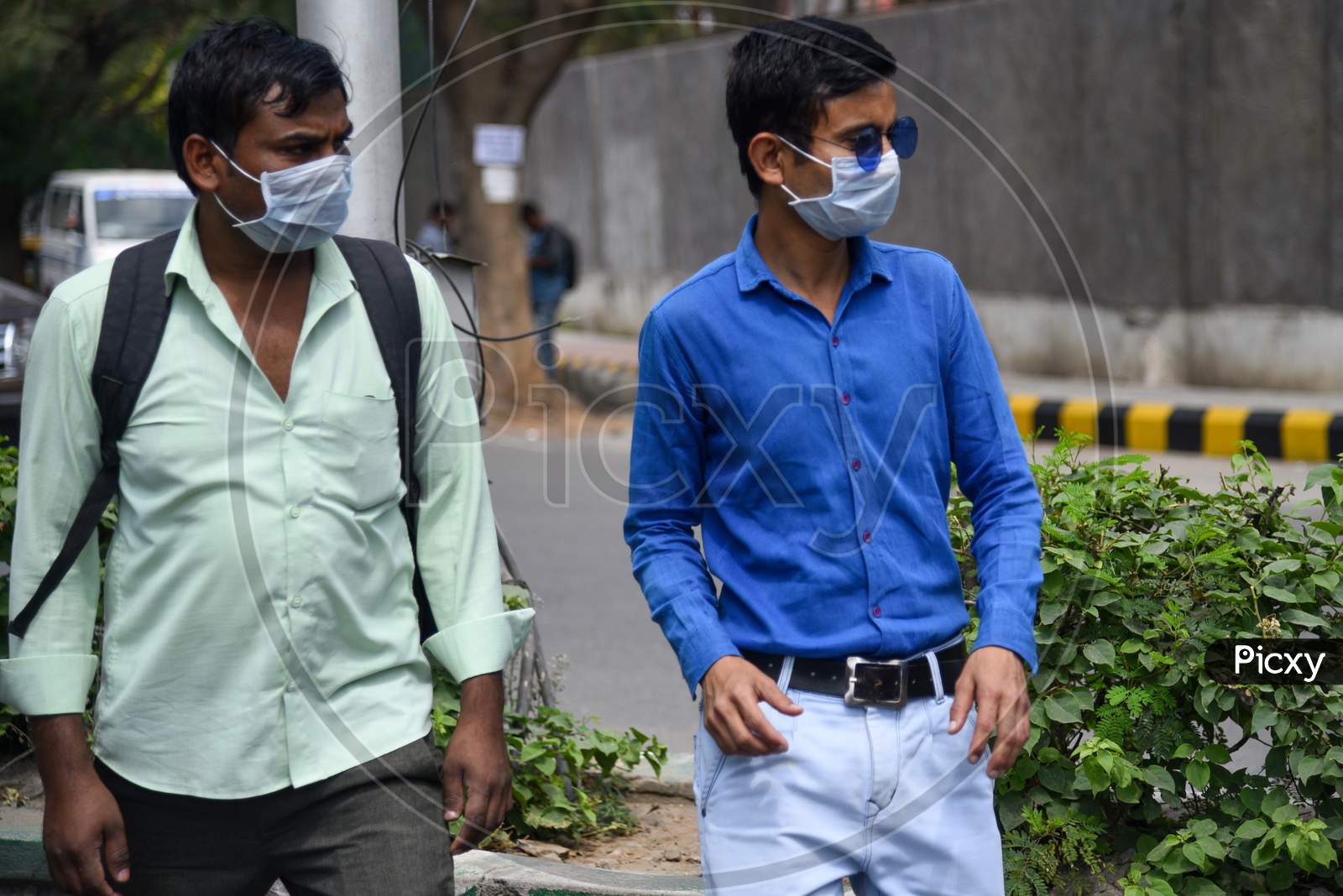 Employees of Raheja Mindspace IT Park wearing preventive face masks to protect themselves from CoVID19, Corona Virus