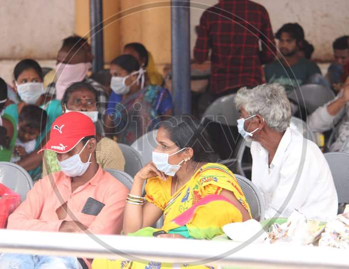 Visitors of Gandhi Hospital taking precautionary measures against COVID 19 Corona Virus