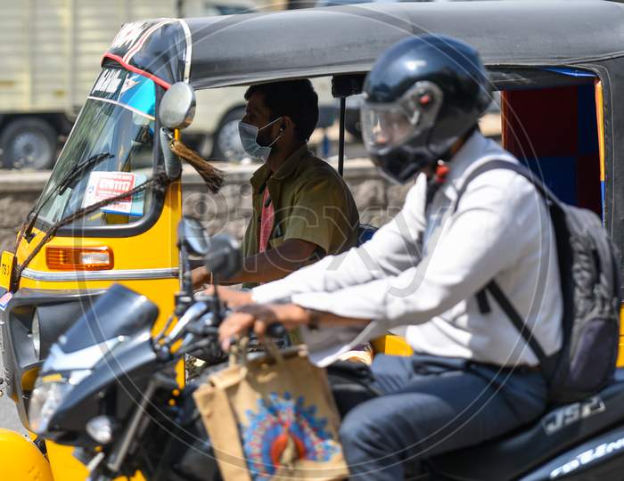 An Auto driver wearing a Face Masks amid Novel Corona Virus Outbreak in Hyderabad, COVID-19