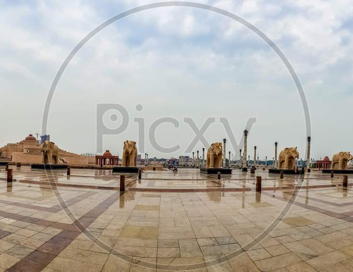 The Elephant Stone Statues Of Ambedkar Memorial Park At Lucknow. This Is A Popular Tourist Attraction