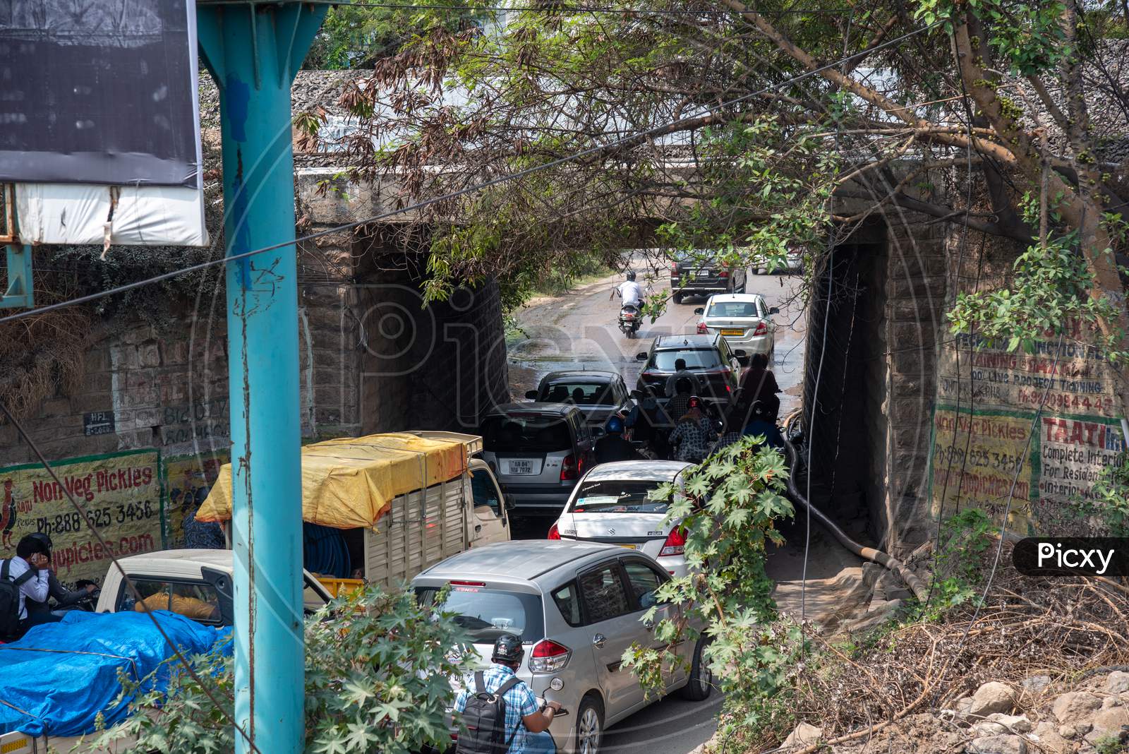 Heavy traffic congestion during Peak Hours at Hitech City MMTS Railway Underpass