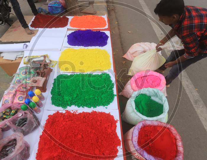 Vendors Selling Holi Colours At Stalls