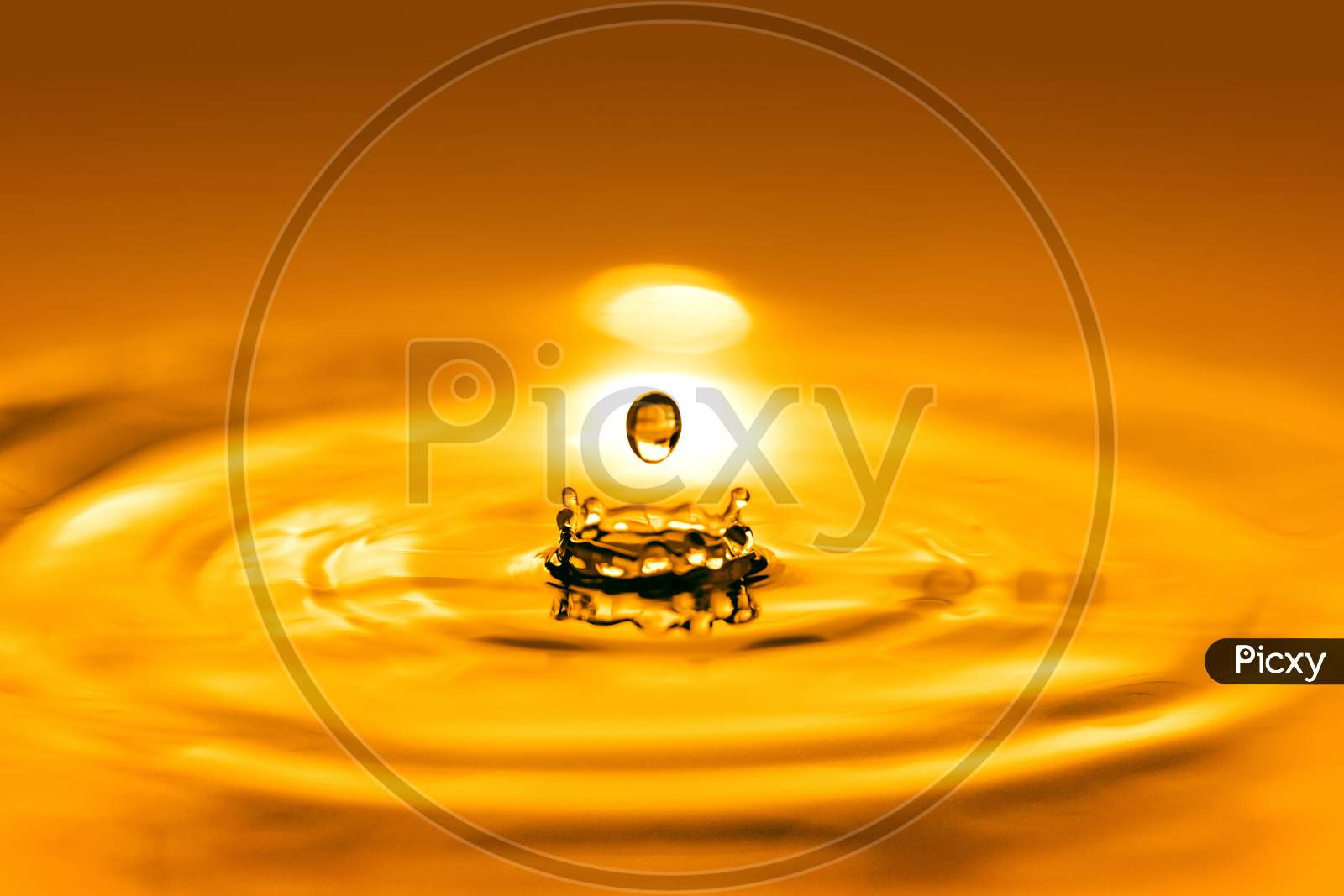 Closeup On Drop Of Cosmetic Golden Oil Liquid.