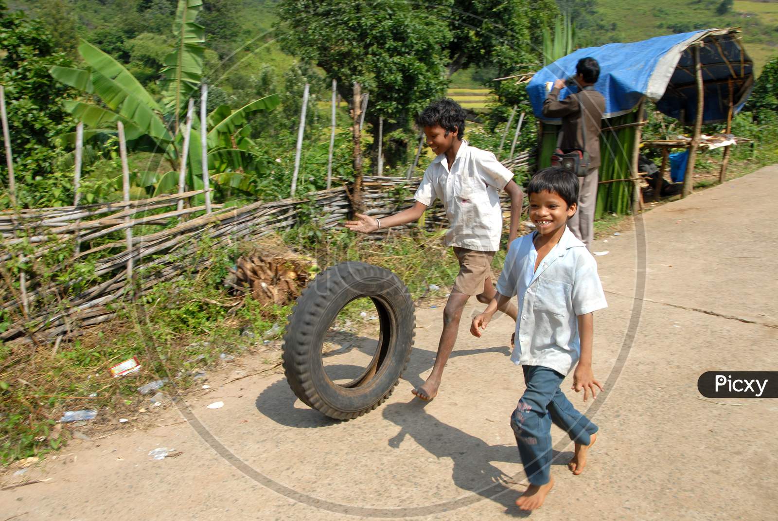 Rural Village Children Playing in Streets of Villages