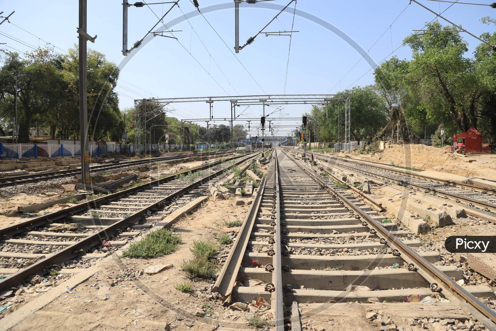 Trains Stand On Railway Track During Nationwide Lockdown In Wake Of Coronavirus Pandemic At Prayag Railway Station In Prayagraj, March 10, 2020.