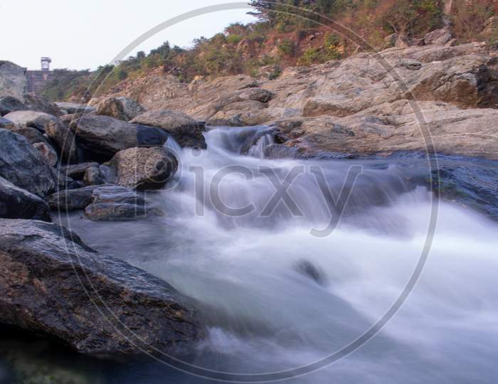 Beautiful Long Exposure Stock Image Of Water Flowing Down The Hill