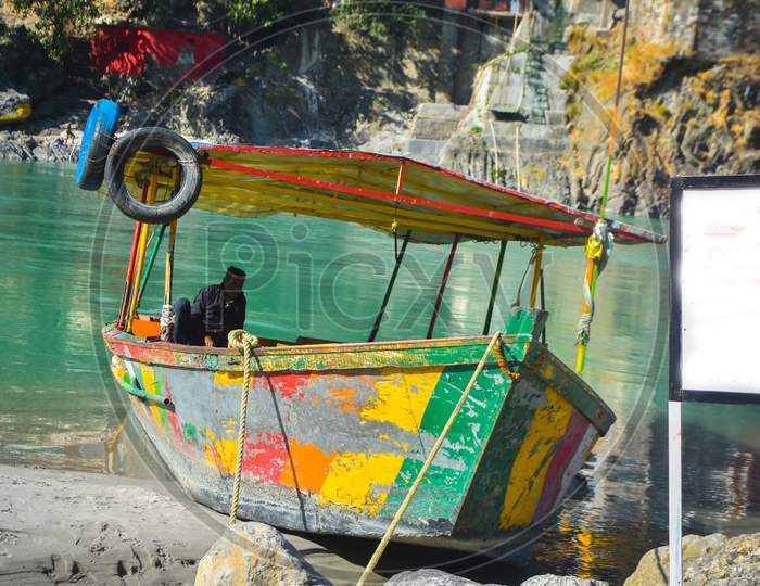 old fishing boat on the ganga ghat