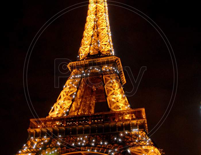 Eiffel Tower With Night Lights  Composition , Paris