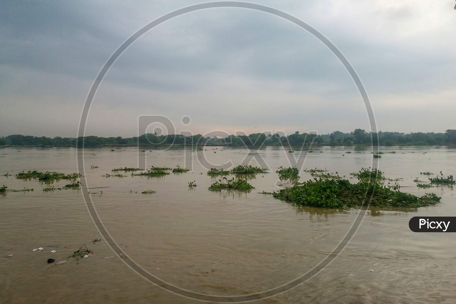 Image of flood on the Ganges river after heavy rain in West Bengal of India